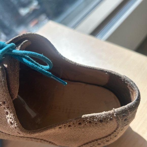 Cole Haan 8 GUC some wear Tan and Blue Oxford Shoes with Brogue Detailing - Picture 6 of 10
